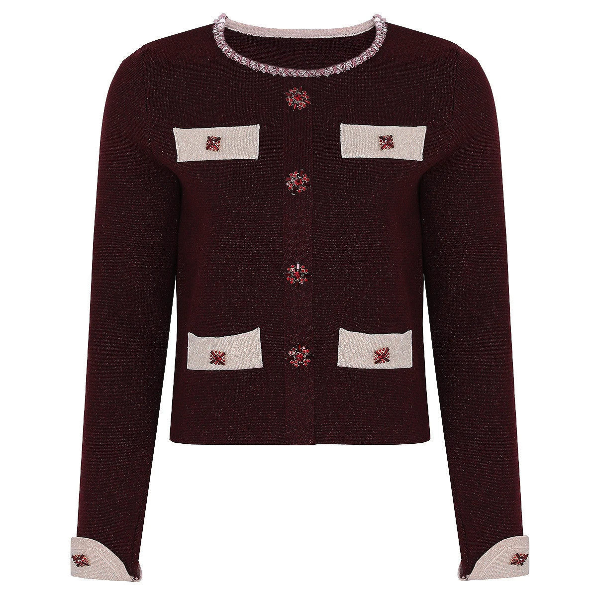 Diamond Buckle Knit Top With Elastic Fit Long Sleeve Pullover Round Neck For Women