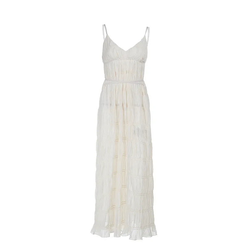 V Neck Maxi Dress With Empire Waist Elegant Sleeveless Gown