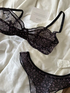 French Ultra Thin Lace Floral Lingerie Set With Plunge Mesh Bra And Matching Thong