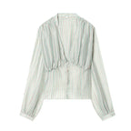 Striped Shirt With Flattering Fit Waist V Neck