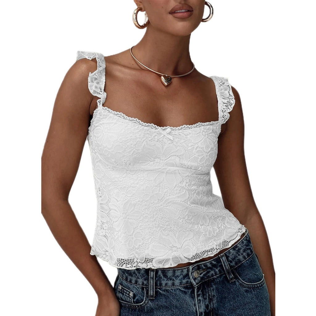 Fashion Women's Lace Floral Patchwork Cami Tops Sleeveless Open Back Low Cut