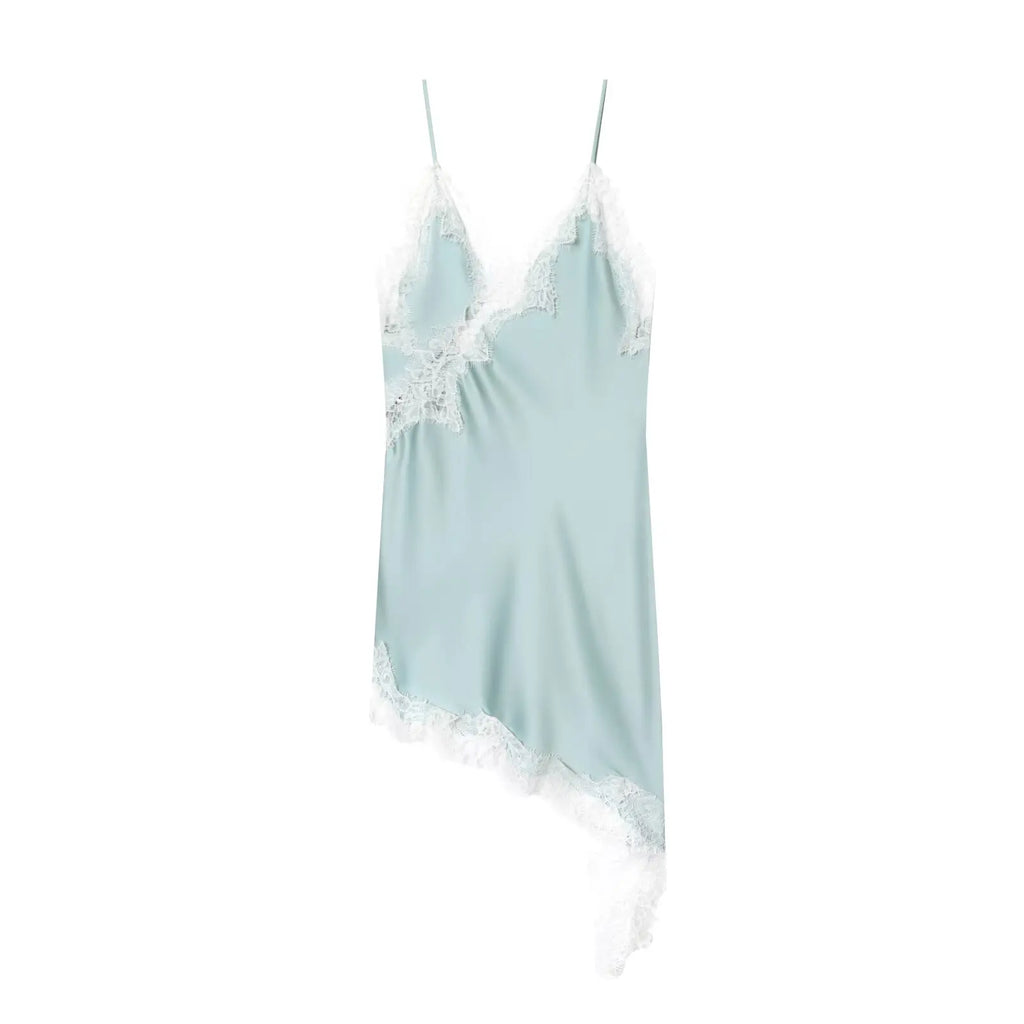 Lace Slip Mini Dress With Satin Backless Asymmetric Cut