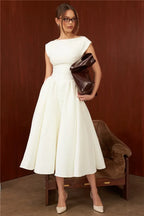 Chic Circle Cutout Back Midi Dress With Fluffy Hem