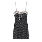 Black Polka Dot Summer Mini Dress With Bow Detail Sleeveless Slimming Waist