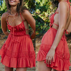 Breezy Tie-Up Backless Sundress With Sleeveless A-Line Silhouette