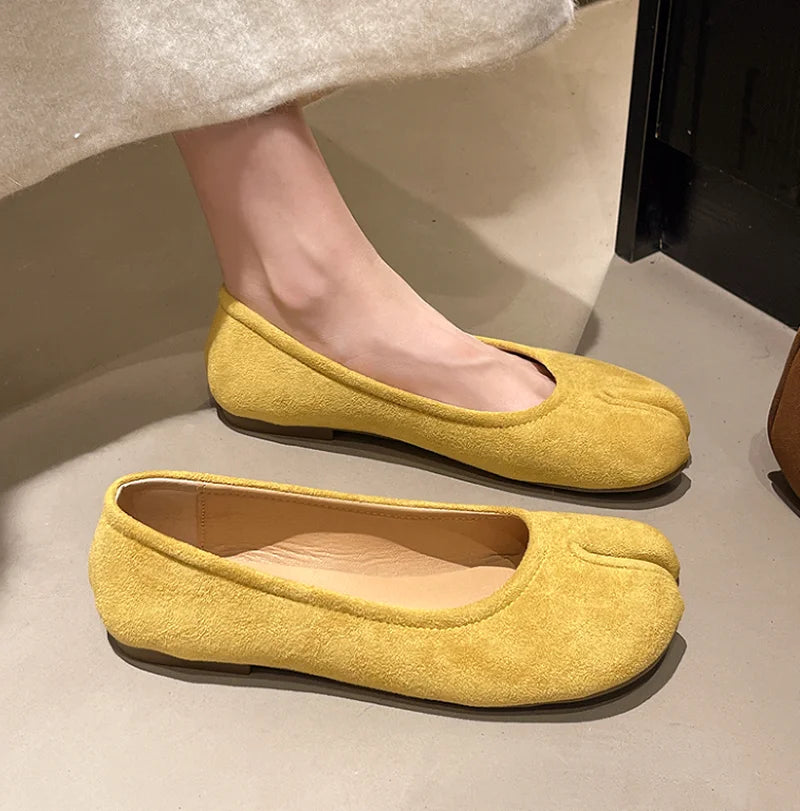Tabi Style Leather Flats For Women Cozy Split Toe Slip On Shoes