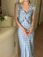 Allover Printed Dress With V Neckline Ruffles And Sleeveless Silhouette