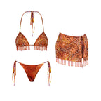 Floral Bikini Set With Skirt Bandeau Style Swimwear