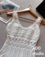 A Line Dress With Ruffled Knitted Vest For Women French Style