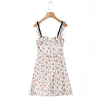Romantic Beige Pink Flower Sling Sexy Dress Ruched Bra Backless  Dress