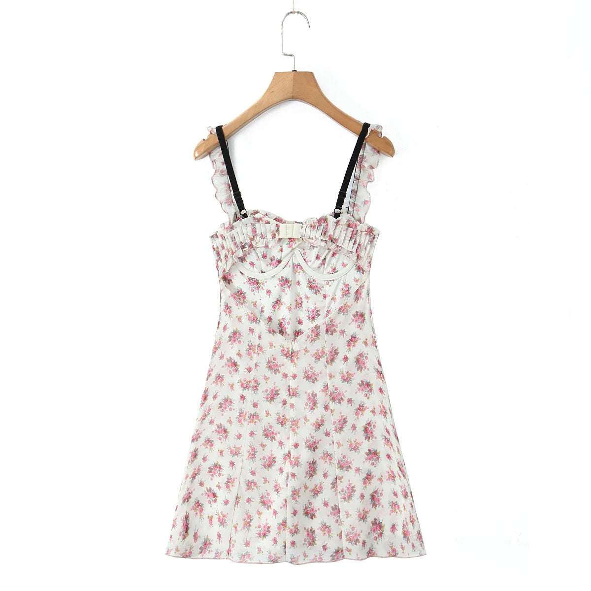 Romantic Beige Pink Flower Sling Sexy Dress Ruched Bra Backless  Dress