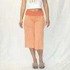 Fold Over Waist Capri Pants With Elastic Wide Leg Cropped Style