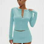 Cozy Knit Cardigan Top Round Neck Long Sleeve Slim Fit Sweater