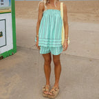 Summer Striped Peplum Cami Top And Flowing Boxer Shorts Two Piece Lounge Set For Vacation