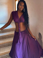 Purple Backless Patchwork Waistless Maxi Dress Irregular Hem
