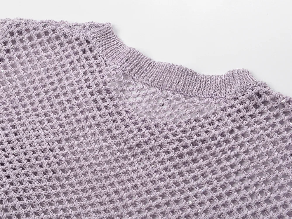Sunlit Hollow Knit Top Elegant Long Sleeve Jumper Lightweight Sweater