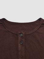 Solid Color Button Front Short Sleeve Tee With Round Neck