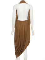 Chic Ruched Halter Bodycon Dress Backless Deep V Neck