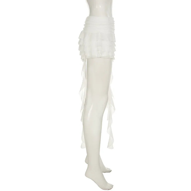 Irregular Mesh Ruffle Edge Low Waist Short Skirt