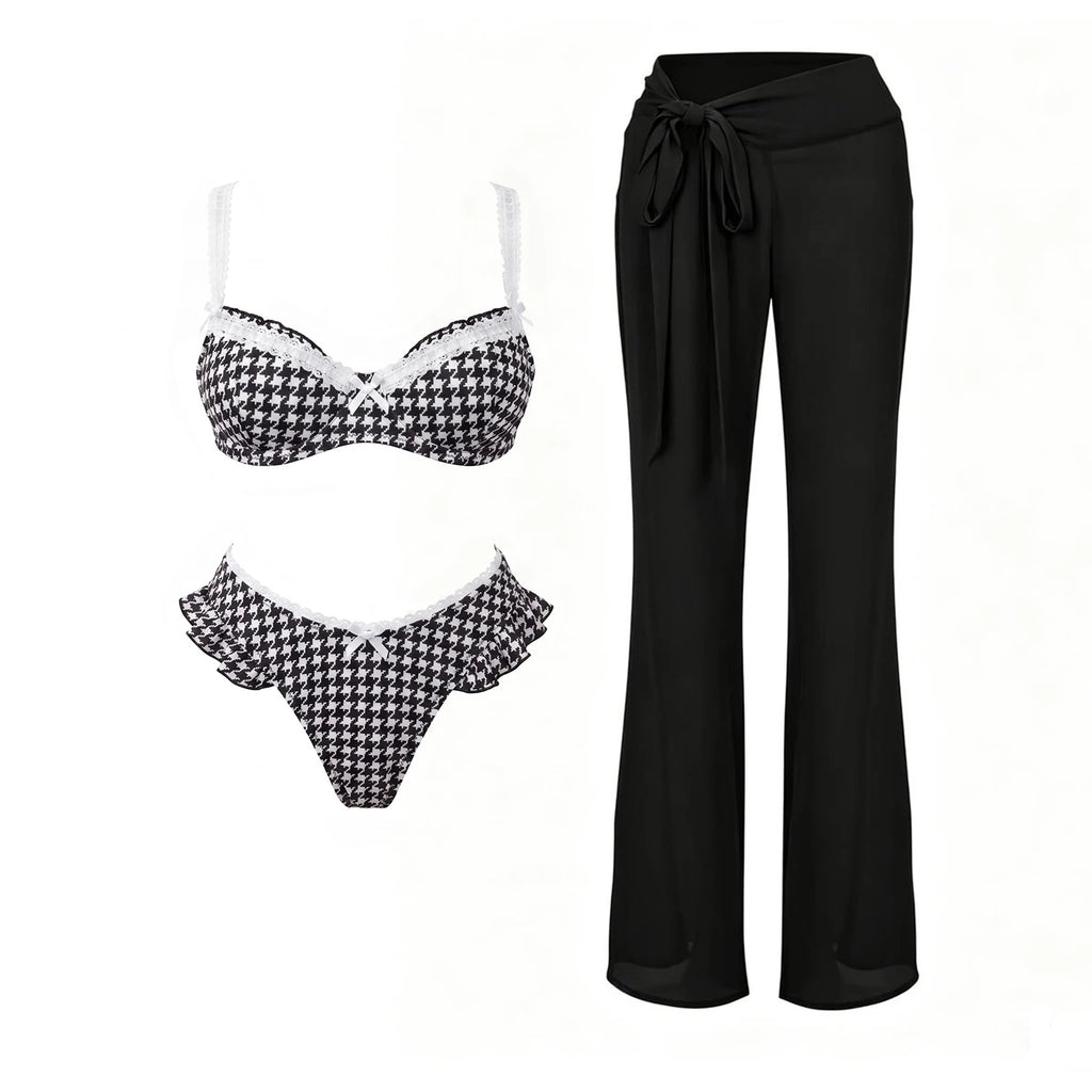Patchwork Push Up Bikini Set Three Piece Beachwear