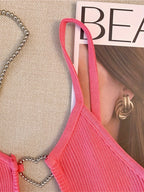 Ribbed Crop Top With Sleeveless Back Heart Decor Cami