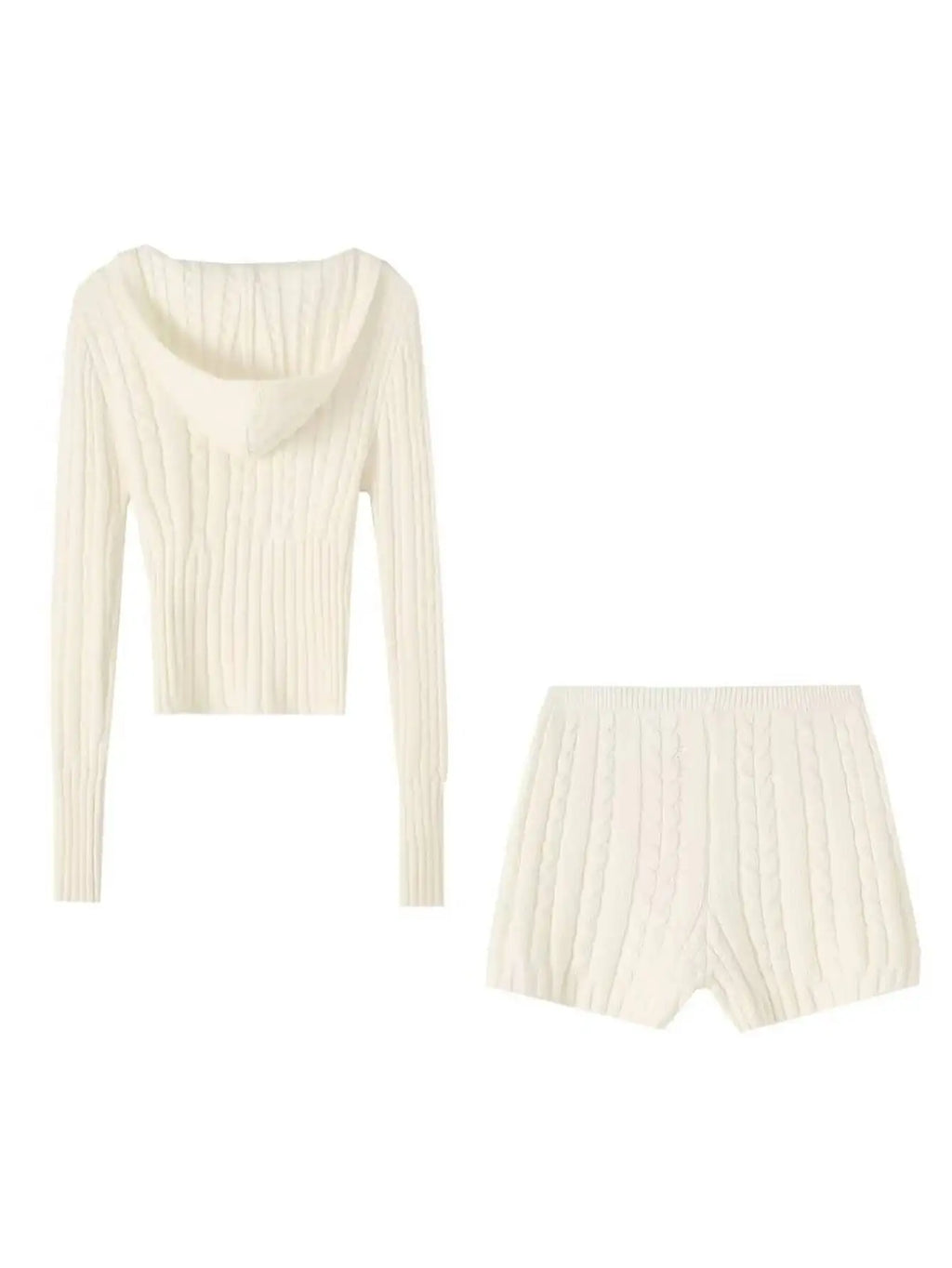 Sexy Vintage Hooded Knitted Long Sleeve Set