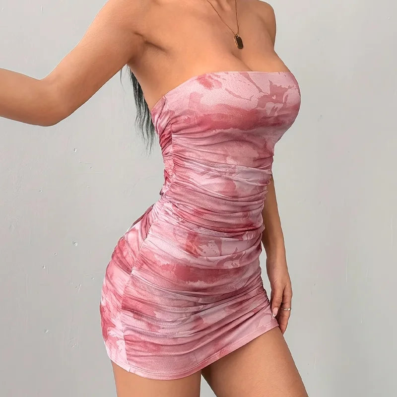 Retro Summer Spaghetti Strap Print Mini Dress Off Shoulder
