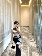 Floral Print Mesh Two Piece Set Slim Fit Sleeveless Top And Hip Skirt