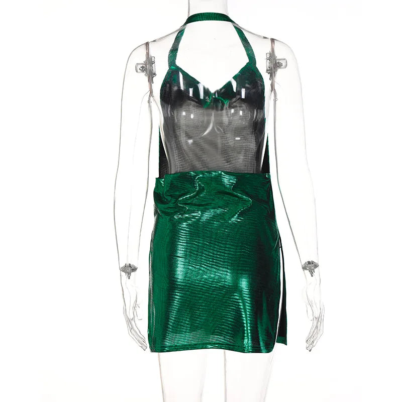 Sequin Backless Party Dress With Hanging Neck