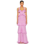 Halter Mermaid Evening Gown With Ruffles Floor Length Sweep Train Dress