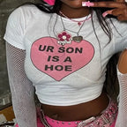 Y2K Heart Print Crop Top ONeck Gothic Grunge Hip Hop Style With Short Sleeves For Women