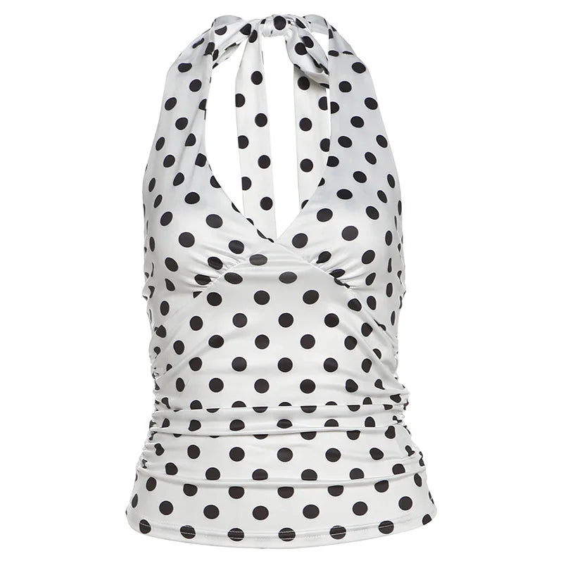 Polka Dot Off Shoulder Backless Camisole Tank Top