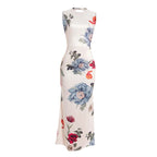 Floral Garden Maxi Dress With Round Neck Sleeveless Slim Fit Elegant Style