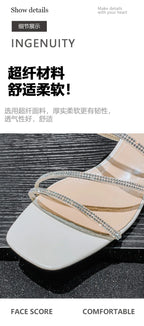 Crystal Rhinestone Clear Strap Sandals With Low Heel