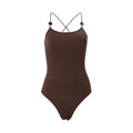 Brown Spaghetti Strap Bodysuit Women Summer Sleeveless Cross Skinny Tight Tide Basic Camisole