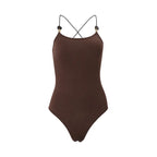 Brown Spaghetti Strap Bodysuit Women Summer Sleeveless Cross Skinny Tight Tide Basic Camisole