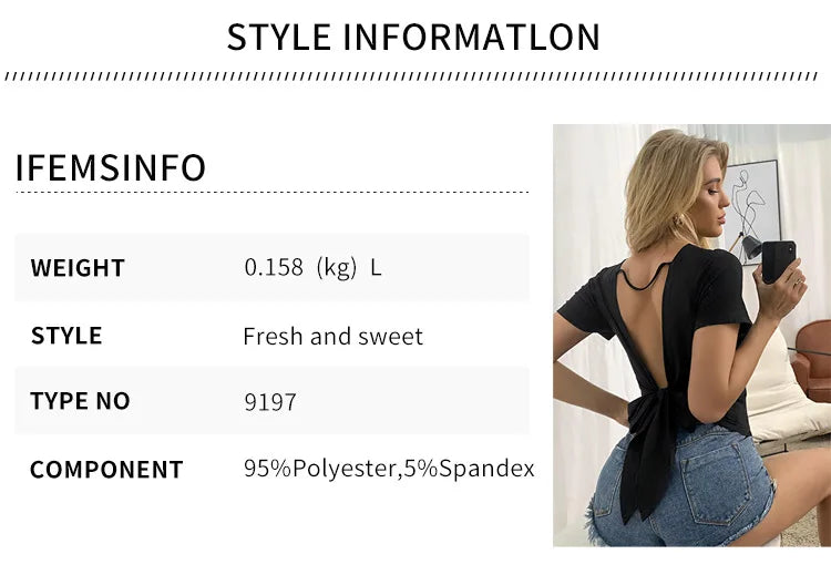 Backless Lace Up Tee With Hollow Out Detailing