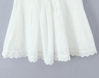 White Embroidered Lace V Neck Mini Dress With Hollow Out Detail And Back Zipper Closure