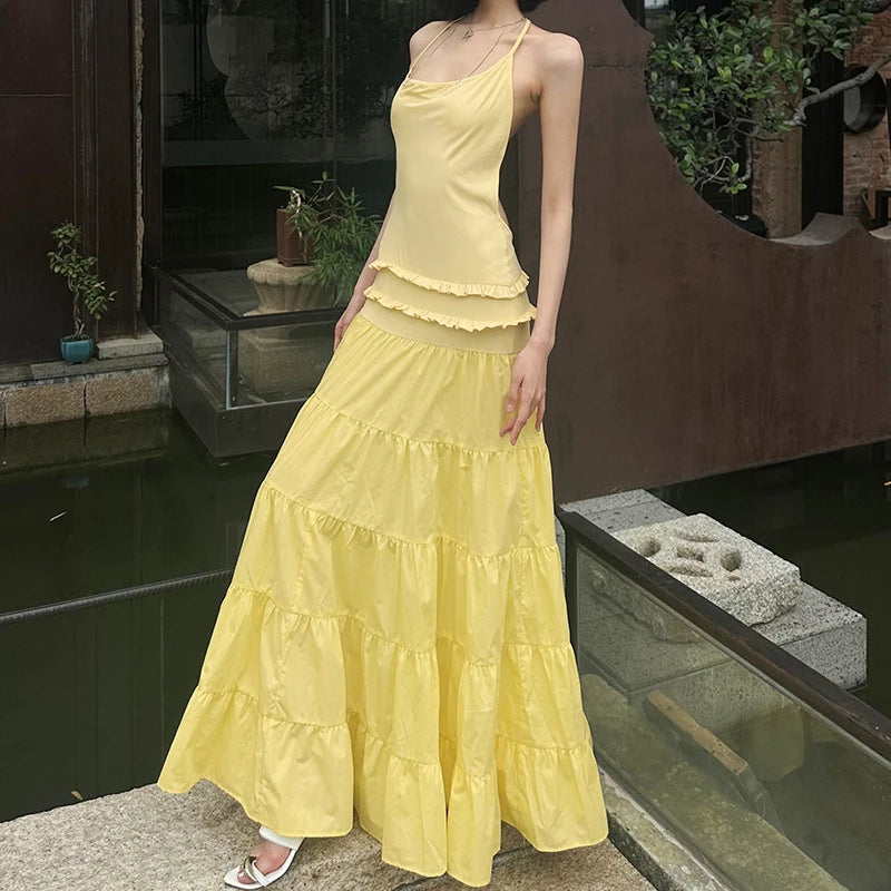 Off Shoulder Backless Evening Dress With Pleats And Ruffled Edges Diagonal Collar Floor Length