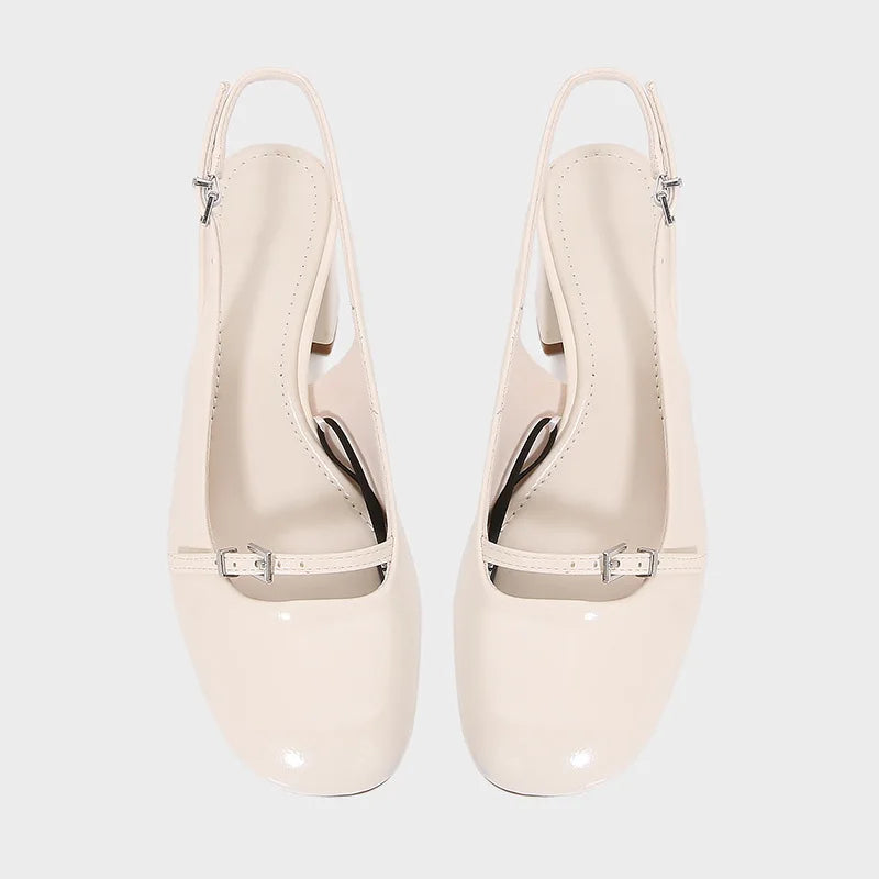 Glam Buckle Slingback Round Toe Heeled Sandals