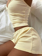 Sexy Bow 2-Piece Set Women Low Chest Backless Camisole+Shorts