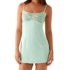 Sequin Flower Embroidered Square Neck Spaghetti Strap Mini Dress