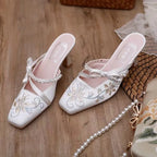 Romantic Bow Detail Square Toe Heels