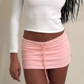 Vintage Aesthetic Mini Skirts Solid Low Waist Drawstring Bodycon Bottoms