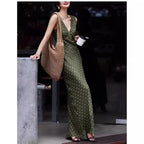 Polka Dot Chiffon V Neck Dress For Women