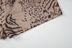 Tiger Print Halter Top Beachwear Set With Backless Detail And Lace Up Slim Fit Shorts