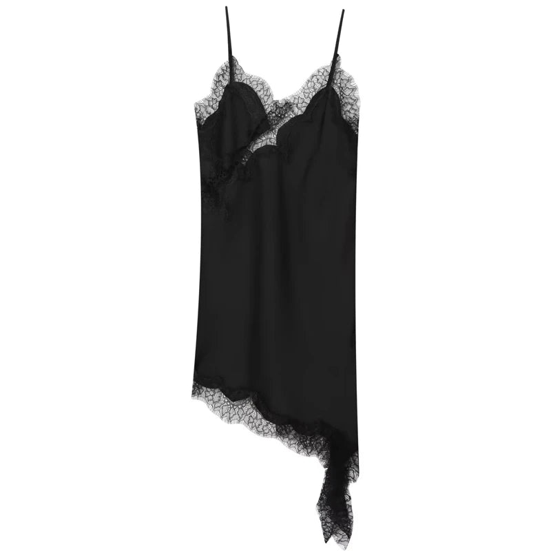 Satin Elegant Backless Lace Slip Dress