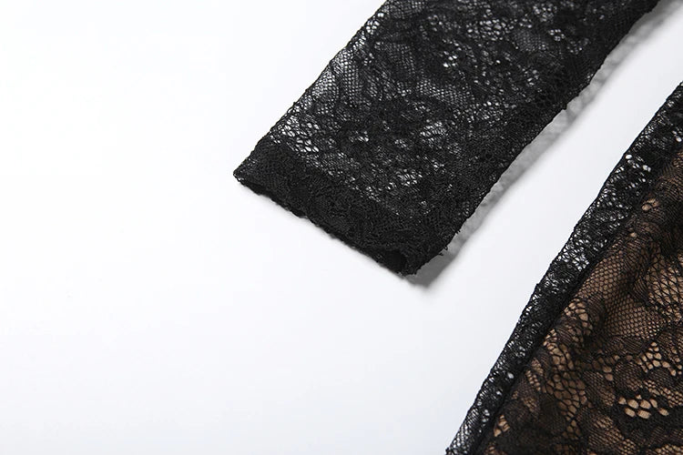 Coquettish Low Neck Maxi Dress With Lace Full Sleeve Midnight Jacquard