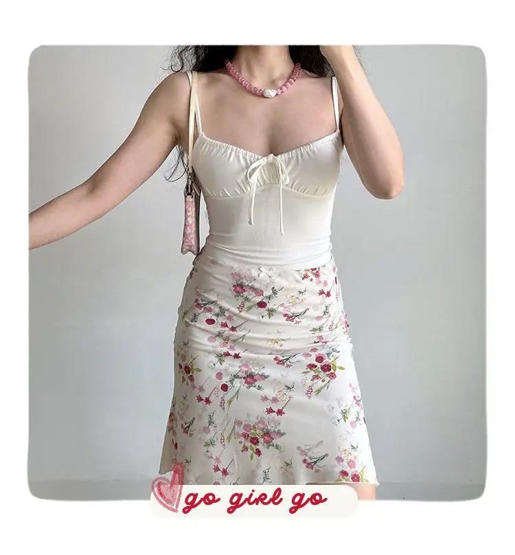Floral Retro Mesh Mini Skirt With Fish Tail