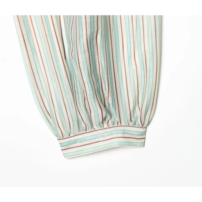 Striped Shirt With Flattering Fit Waist V Neck